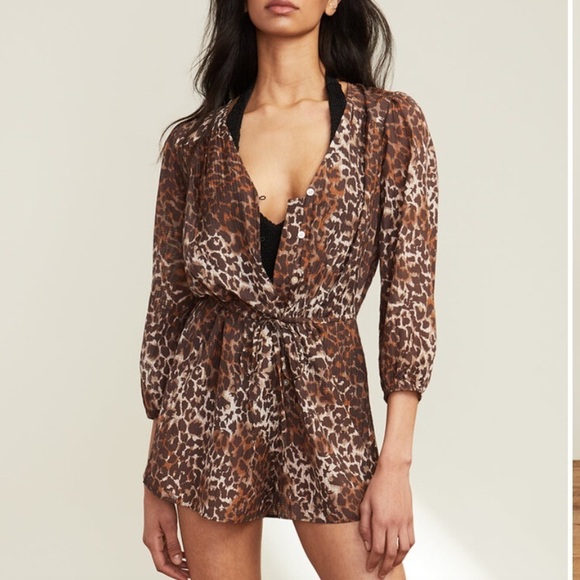 VERONICA BEARD Leopard Print Coraline Romper Size Large - Picture 1 of 9